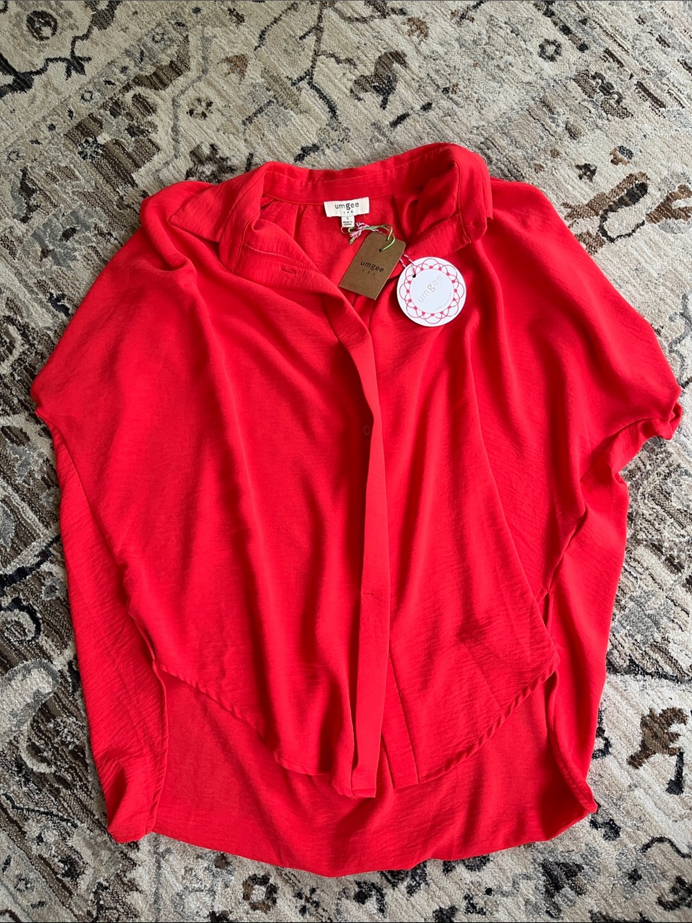 Umgee Coral-Red Draped Button Front Top